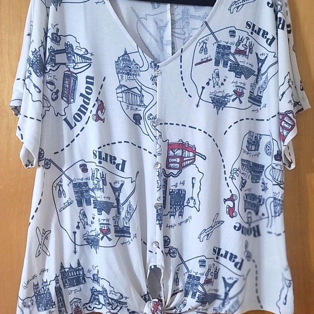 TS Short Sleeve Top with Europe Print Size 1X